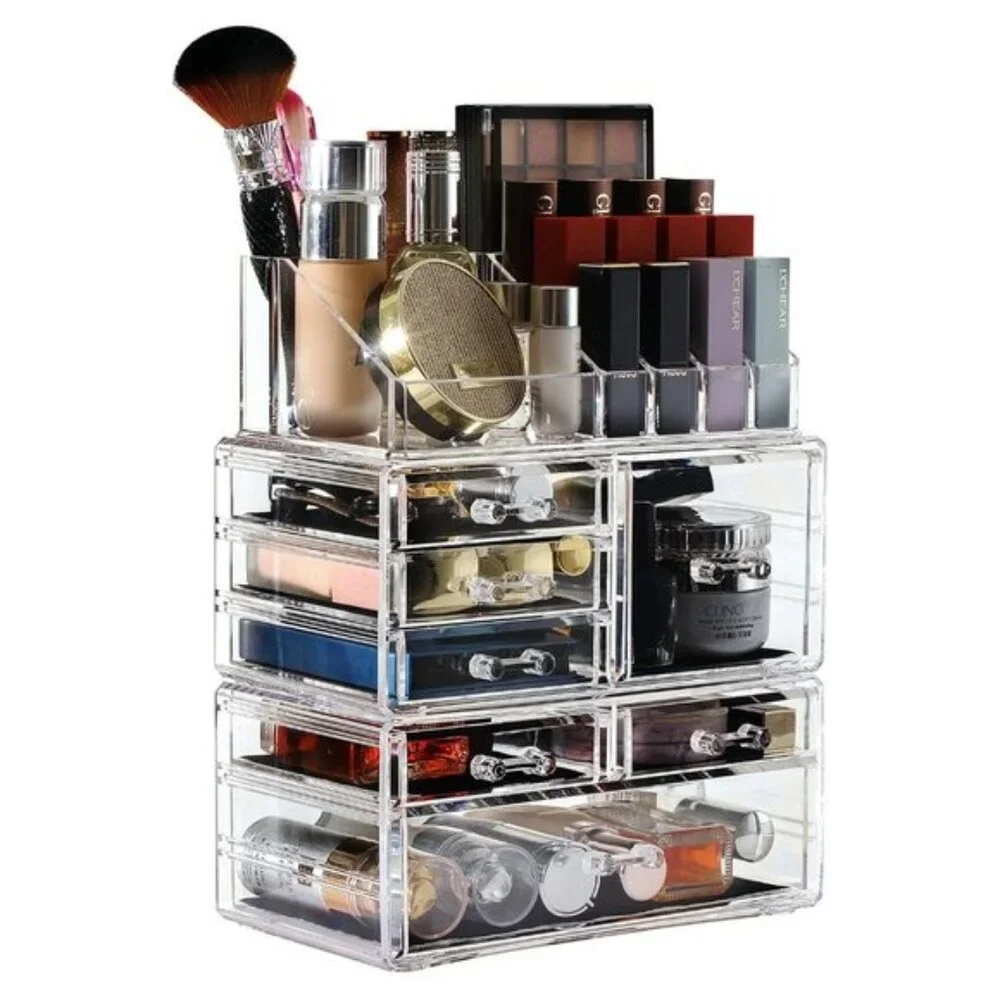 New Clear Acrylic Makeup Organizer with 7 Drawers & Brush Holder for Vanity